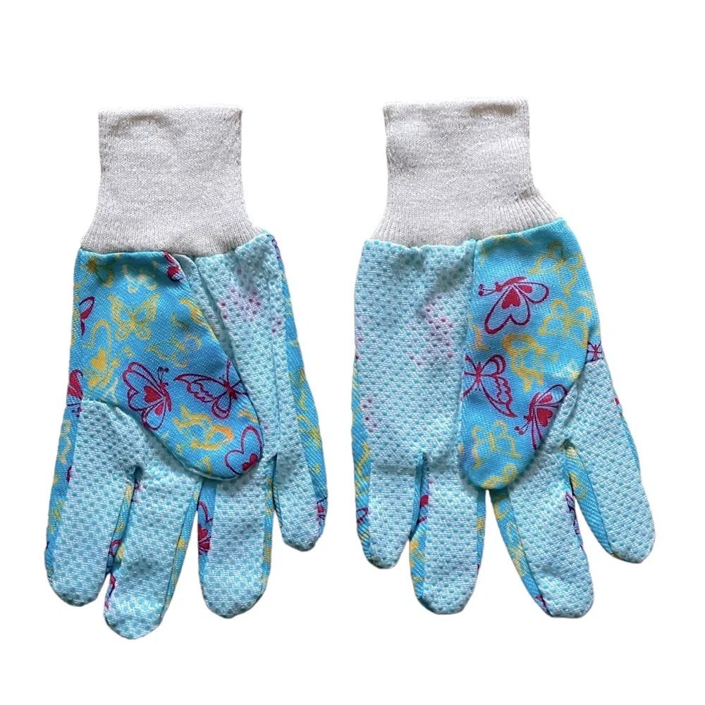Women's Garden Work Gloves Textured Palms Turquoise Butterfly Print